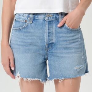 Agolde Light Blue Distressed Denim Shorts